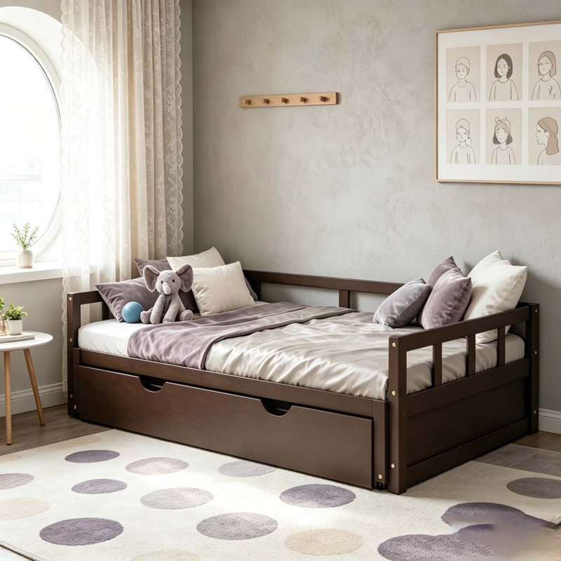 Lit de jour extensible avec couchette, lit de jour en bois, Espresso