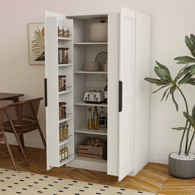 Buffet autoportant avec portes et tablettes 62,99In Kitchen Pantry Buffet, Noir, Blanc