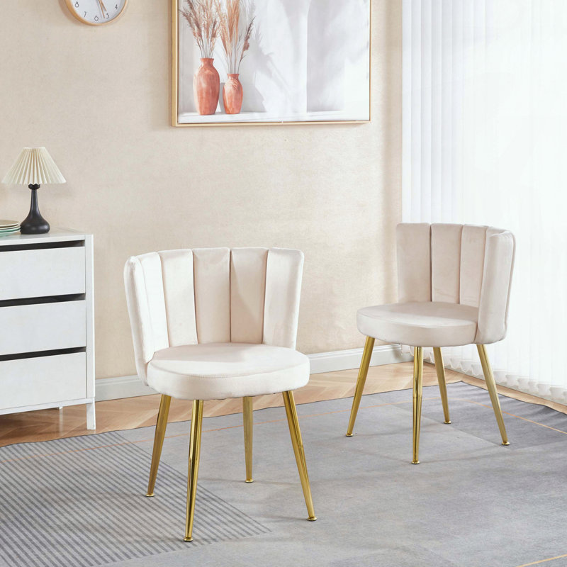 Ensemble de 2 chaises de salle à manger - pieds en métal doré - dossier en velours, Blanc
