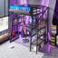 Lit mezzanine avec escalier de rangement, lit mezzanine avec tablette perforée et garde-robe intégré, cadre de lit mezzanine en métal avec ports USB et lumières DEL, conception à bruit réduit, noir-419763239
