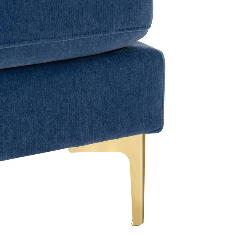 Canapé modulaire convertible en L 110 po, Velours bleu, Doré