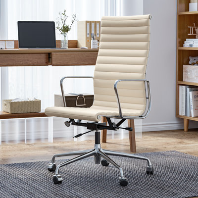 Fauteuil de bureau pivotant en cuir avec accoudoirs et structure en aluminium Top-Gain