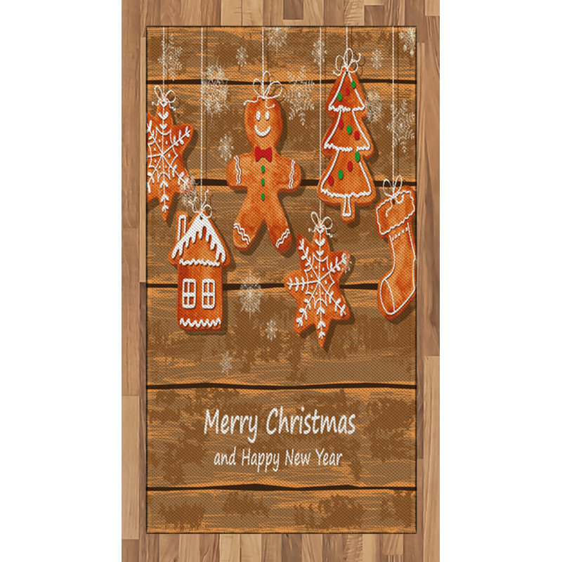 Gingerbread Man High Density Long Fiber Poly Threads Decorative Area Rug Carpet, Rectangle 2'7" x 5'
