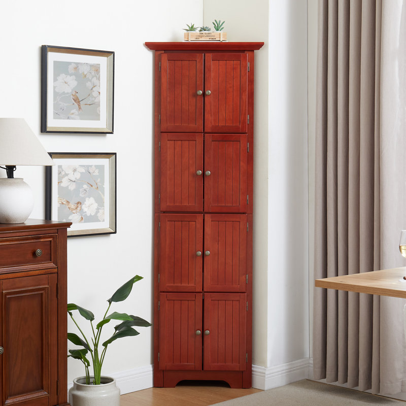 Armoire de coin 8 portes avec tablettes réglables et base couleur cerise 4 portes