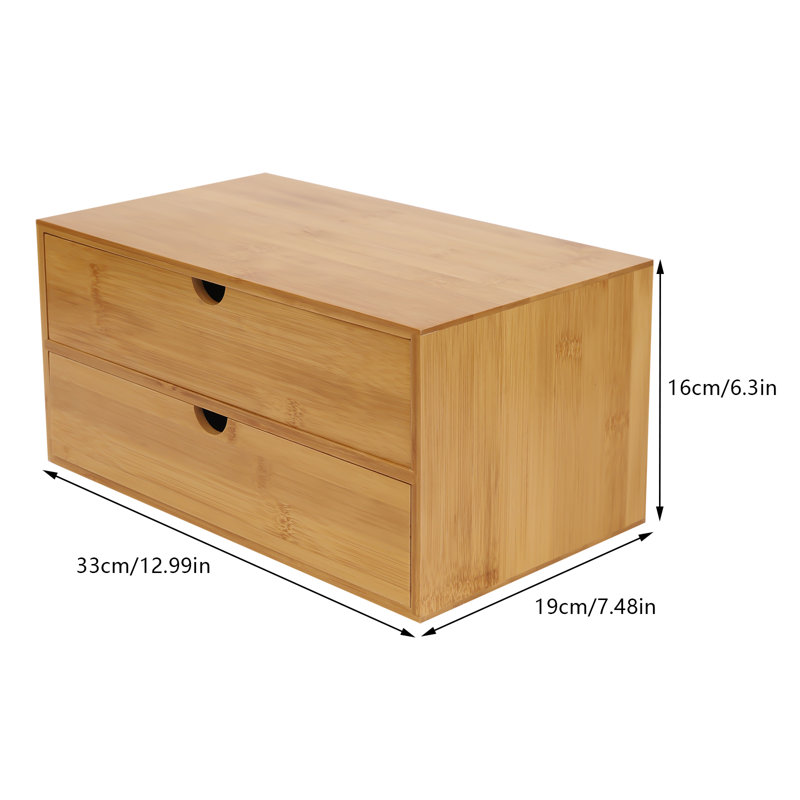 Bamboo Desk Organizer Tabletop Storage Box with 2 Drawers