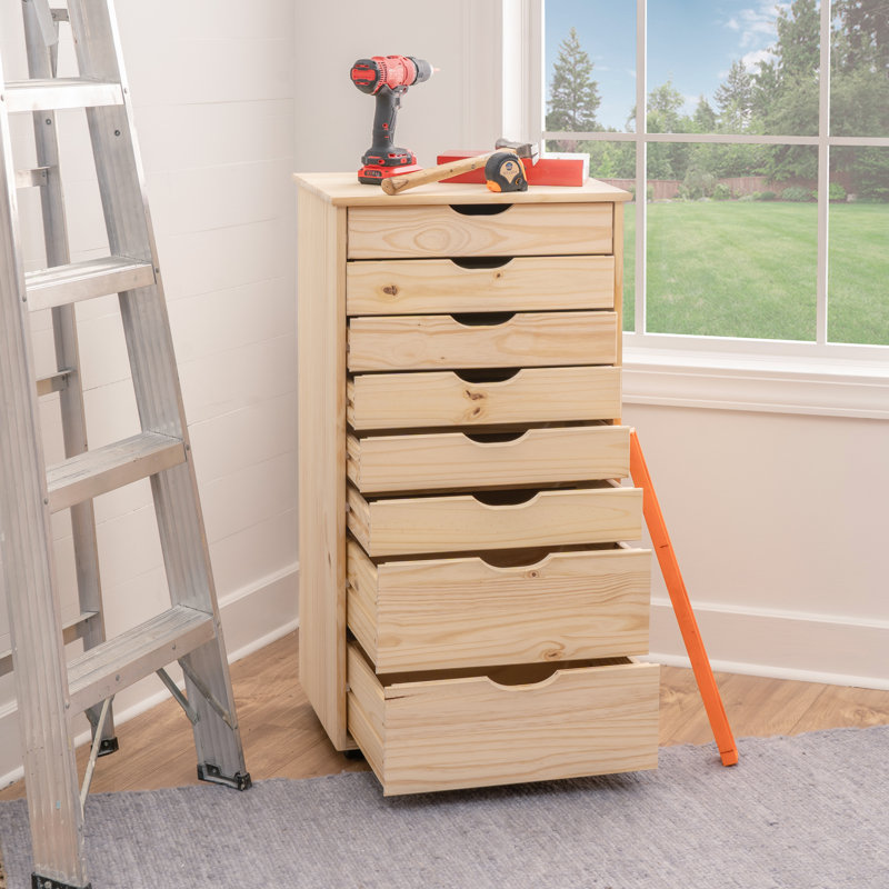 Commode de rangement roulante 8 tiroirs Carrena, Beige