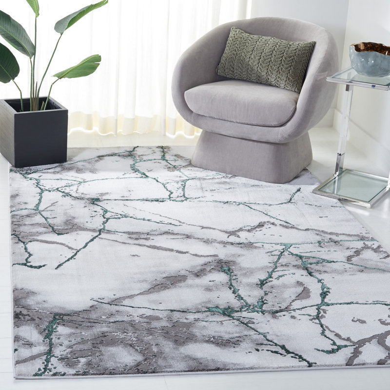 John-Paul Craft Performance Abstract Rug, Square 4', Grey/Green
