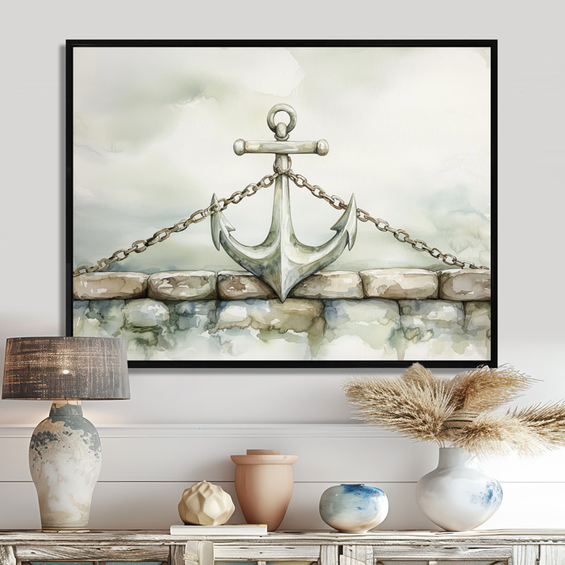 Ancre et chaîne au port II - art mural côtier, Floater Framed Print without Mat, Black, 24" H x 32" W
