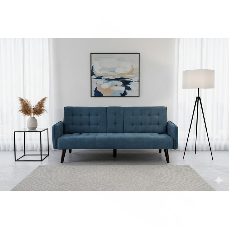 Canapé-lit de 72 po - Dossier convertible pliant en lit double avec porte-gobelet et table rabattable - Canapé en lin compact pour petits espaces - Assemblage facile, bleu
