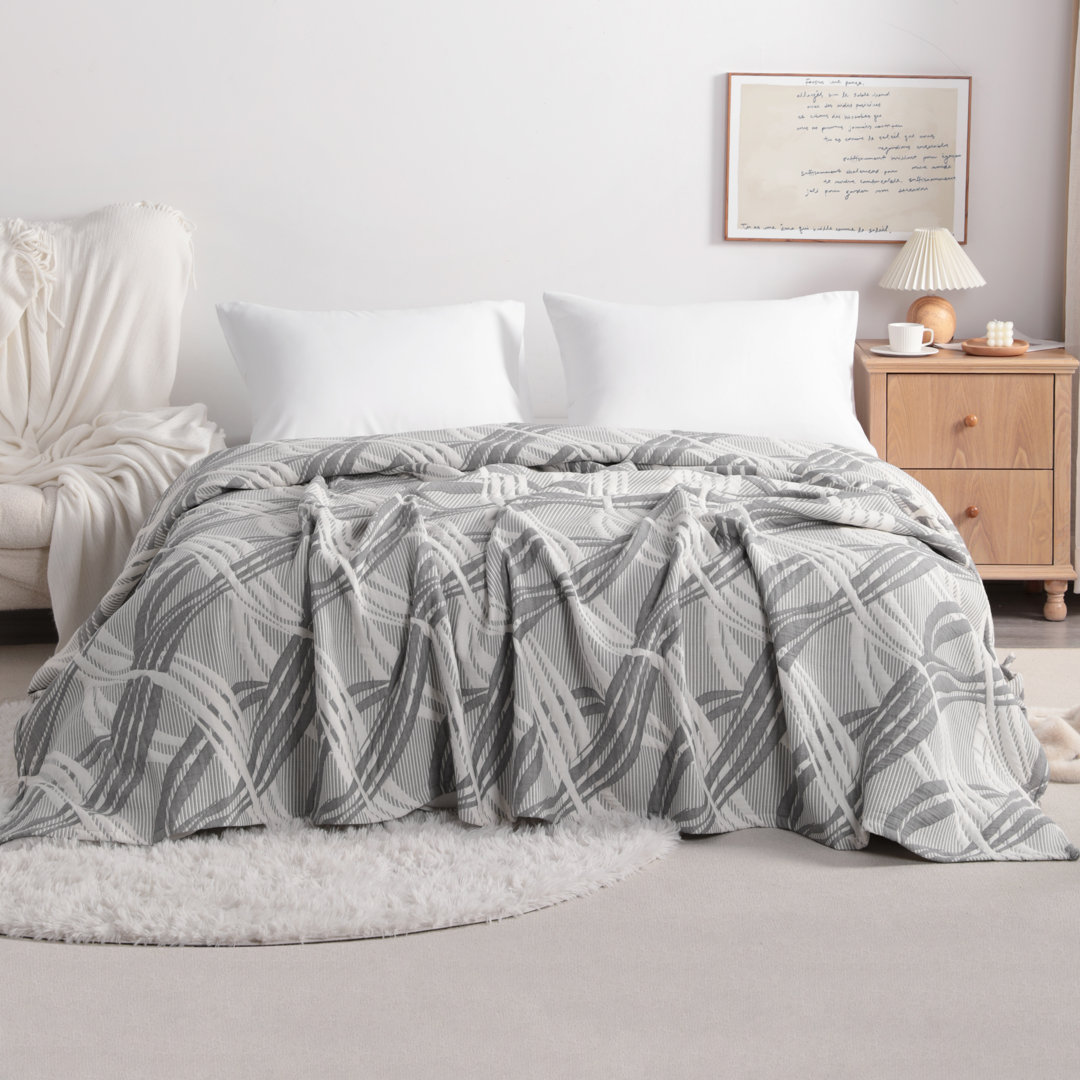 3 Layers Cotton Bed Blanket, Soft Breathable Quilt for Adults, Wave - NTBAY NTBAY 