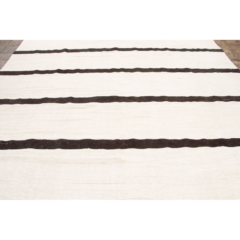 Vintage Turkish Kilim Hemp Rug with Brown Stripes by Rug & Kilim, 1950-1959, Black