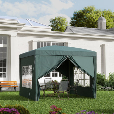 3x3m Pop Up Gazebo, Weather Resistant Party Marquee With 4 Removable Sidewalls, Zipped Windows & Door, Powder Coated Steel Frame And Carry Bag, Green
