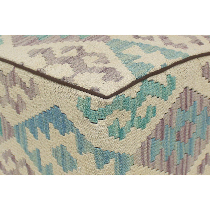 Repose-pieds standard carré de 15 po de largeur Aprea, Beige / bleu / mauve / laine sarcelle