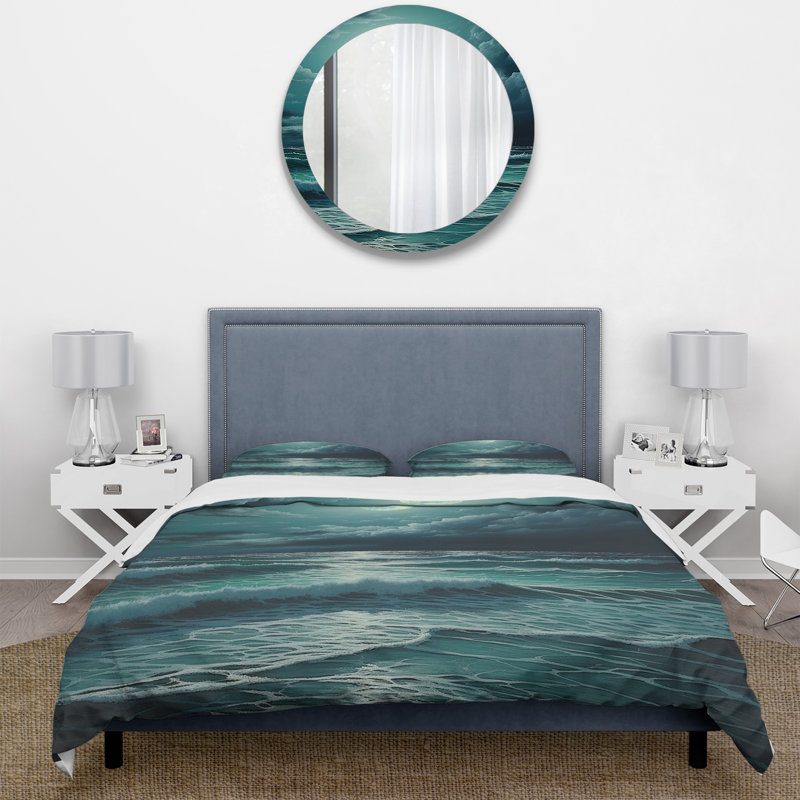 Ensemble de housse de couette de plage Super Moon Over The Sea IV - Microfibre de polyester