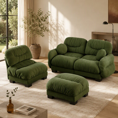 Pleated Chenille 4-Seater Modular L-Shape Sofa with Ergonomic Foam, Curved Armrests, Ottoman, and Throw Pillows for Ultimate Comfort and Flexible Layout.