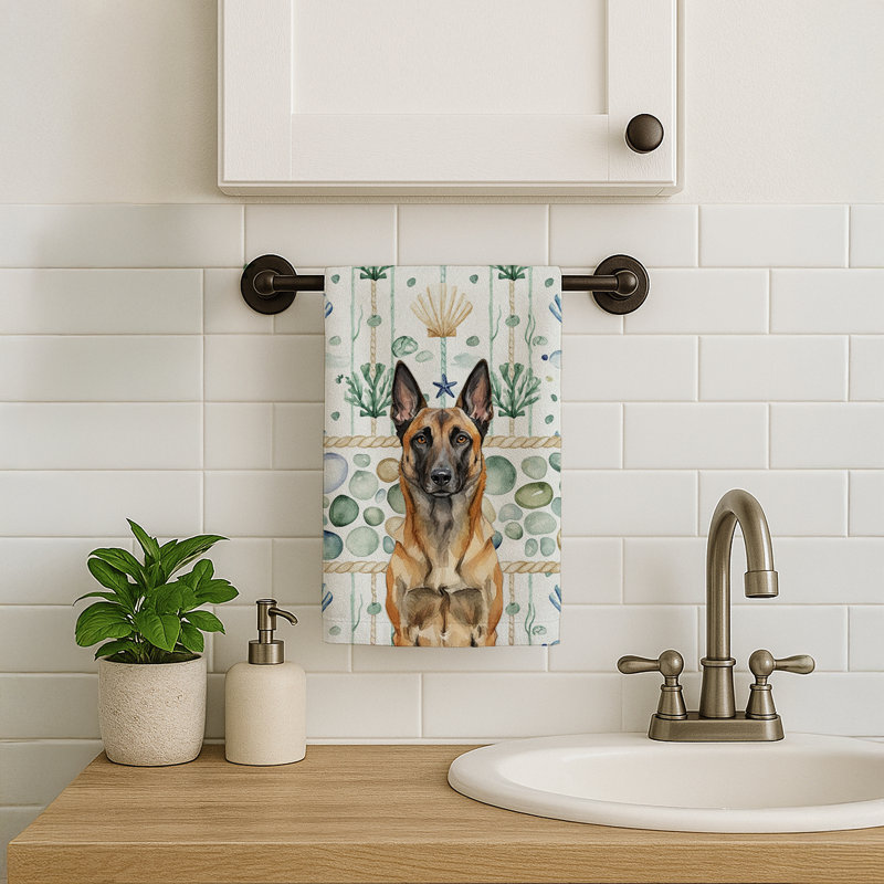 Belgian Malinois Coastal Sea Glass Kitchen Towel, Belgian Malinois