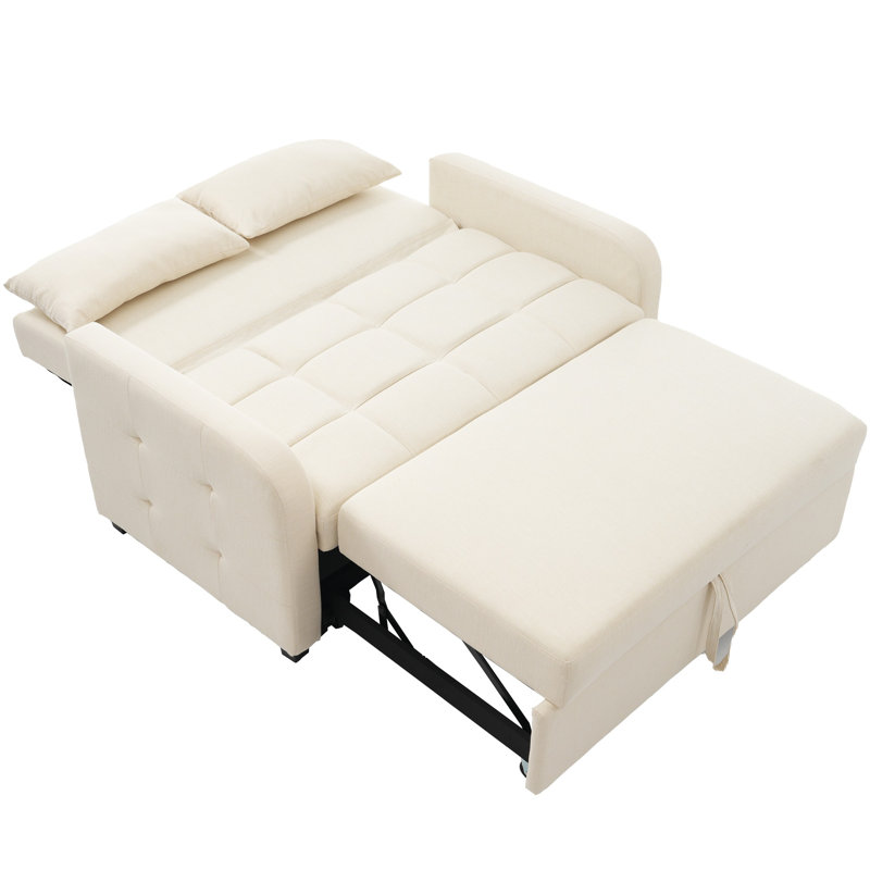 2 Seater Linen Sofa Bed, White
