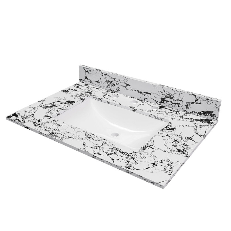 31"X22" Bathroom Vanity Top, With Undermount Ceramic Sink And Backsplash, Artificial Marble Bathroom Vanity Top With 3 Faucet Holes, Panda White