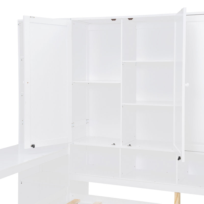 Wooden Daybed With Three Drawers, And All-In-One Cabinet, Desk And Shelves, White, Full