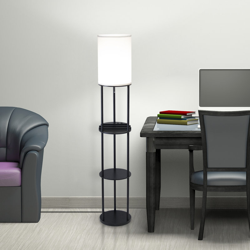 Rousey 66.5'' Black Column Floor Lamp with USB and Outlet