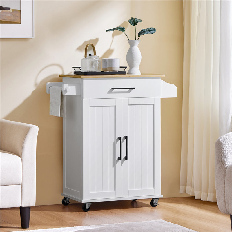 Solid Wood Top Kitchen Cart, White
