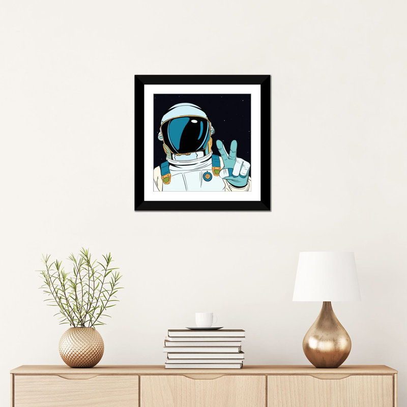 Astronaut Pop by - Toile tendue, Papier d'art encadré noir, H 16 po x l 16 po x P 1 po