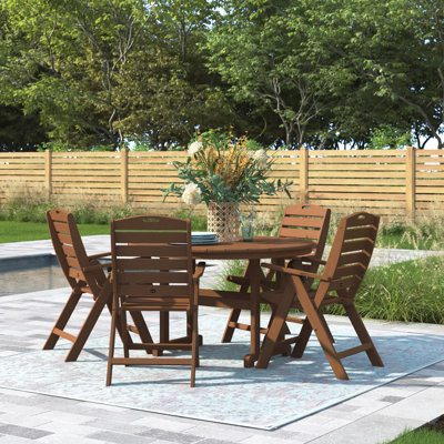Nautical Folding Chair 5-Piece Round Farmhouse Dining Set