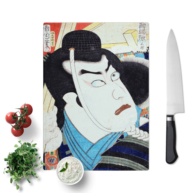 Tempered Glass Portrait of Danjuro IX by Toyohara Kunichika Chopping Board, 28.5 cm x 39 cm