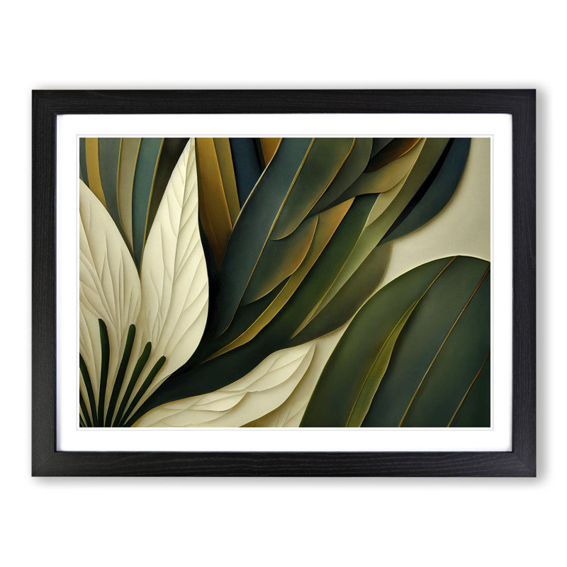 Art Deco Plant Leaf - Single Picture Frame Print, 25cm H x 34cm W , Black