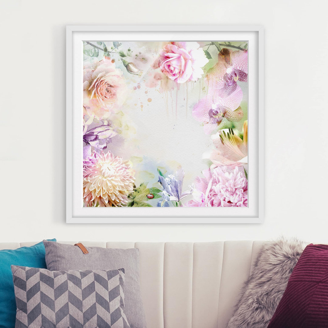 Gerahmter Kunstdruck Watercolour Pastel Flower Mix