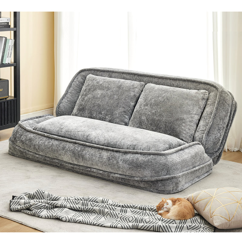 Lit double pour chien humain, canapé paresseux, causeuse, s'adapte à vous et aux animaux de compagnie, très grand canapé de plancher, vous pouvez vous asseoir ou vous allonger, position réglable 2 en 1,5, coussin moelleux, 2 sièges, chenille, gris