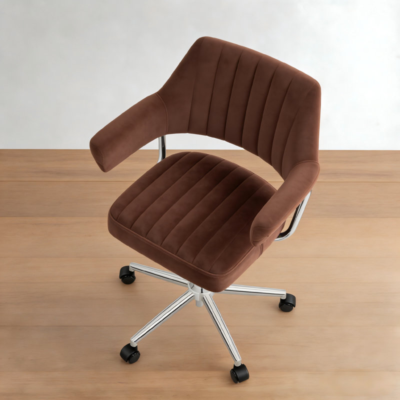 Chandler Velvet Upholstered Easy 3-Step Installation Desk Office Chair for home office, Velvet Rust