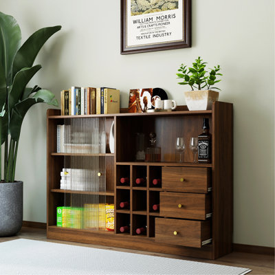 Sideboard with 2 Sliding Striped Glass Doors, Freestanding Countertop Storage Cabinet for Bottles, Wine and so on
