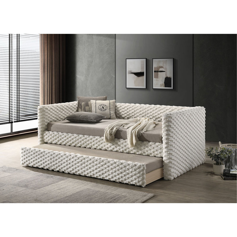 Transitional Style 1Pc Twin Size Daybed W/ Trundle Plastic Legs Mattress Ready White Finish Primary Living Room