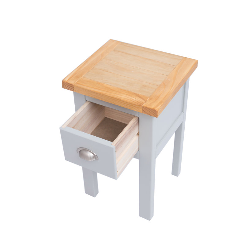Hindsville 35cm W Solid + Manufactured Wood Bedside Table, Grey/Oak/Silver