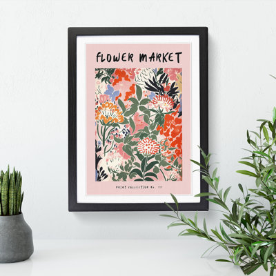 Pink Flower Market Exhibition No.11 - Single Picture Frame Print on Wood