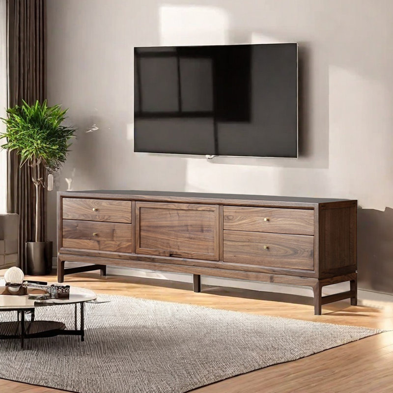 Meuble télé en bois de noyer massif, 62.99"