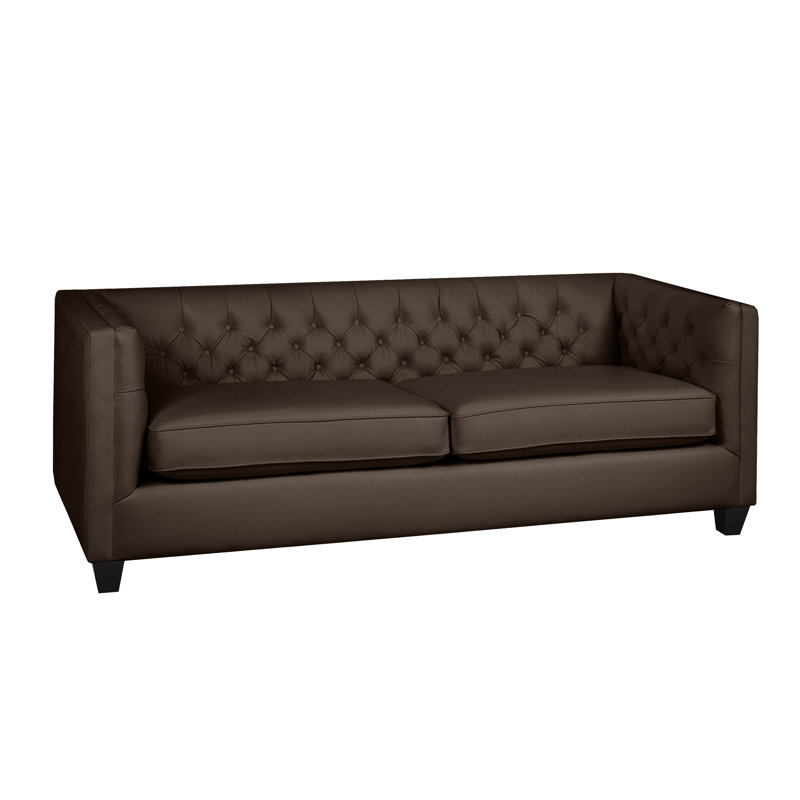 Bourne 84" Genuine Leather Tuxedo Arm Sofa, Brown Leather Match