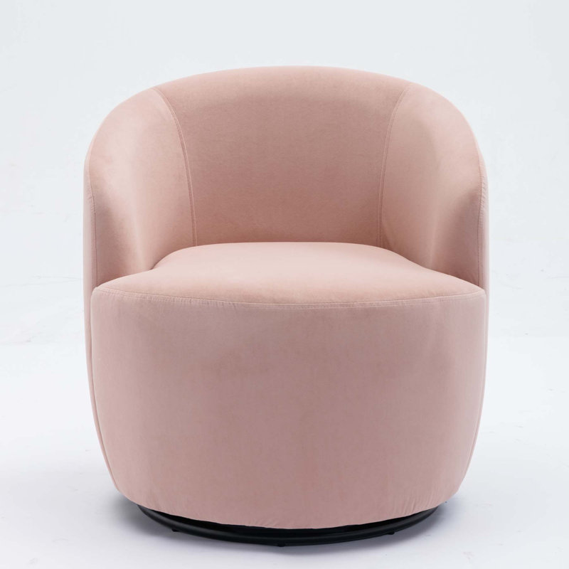 Swivel Accent Armchair Barrel Chair With Powder Coating Metal Ring, Light Pink Velvet