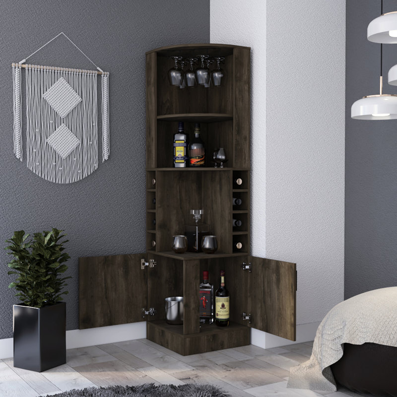 2-Shelf Dark Brown 8 Bar Cabinet, Enhancing Decorative Aspect Of Your Space Stylish Cabinet With Storage And Display Options