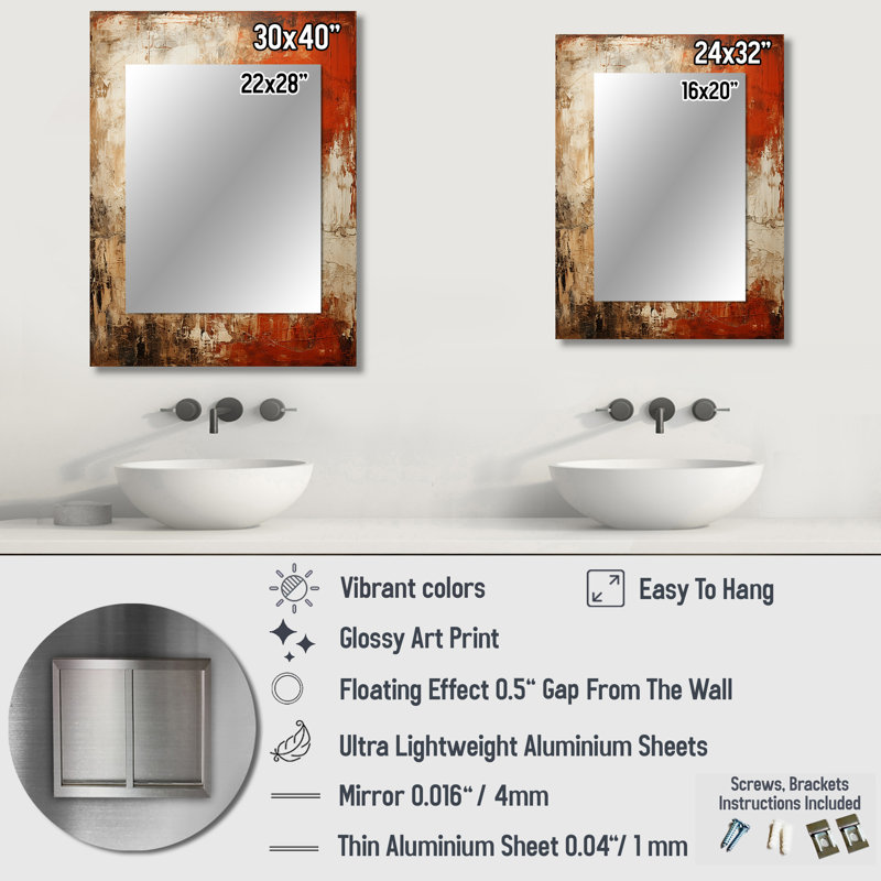 Orange Chaos Collage I - Abstract Collages Unique Wall Mirror, Modern Mirror, Printed Metal Art, 32" x 24"