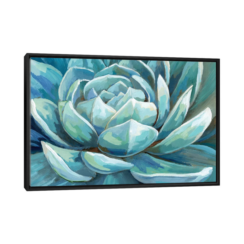 «Cerulean Succulent», reproduction sur toile, H 18 po x l 26 po x P 1,5 po, Toile avec cadre noir, Pas de tapis