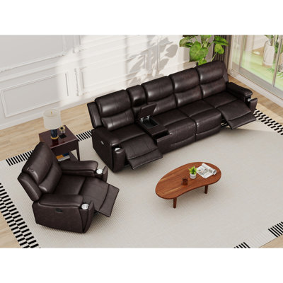 Ensemble de salon moderne 3 pièces avec fauteuils inclinables rembourrés, porte-gobelets et rangements