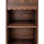 Armoire de rangement haute et étroite avec porte en verre cannelé, 2 tablettes ouvertes et 2 tiroirs, meuble de rangement autoportant en noyer