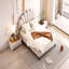 Lit plateforme double tapissier avec tête de lit en velours à motif floral, beige-1137004851-1137004852