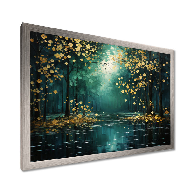 Décoration murale Bold Forest Emerald III - Forêt, Cadre simple argenté, H 12 po x l 20 po x P 1 po