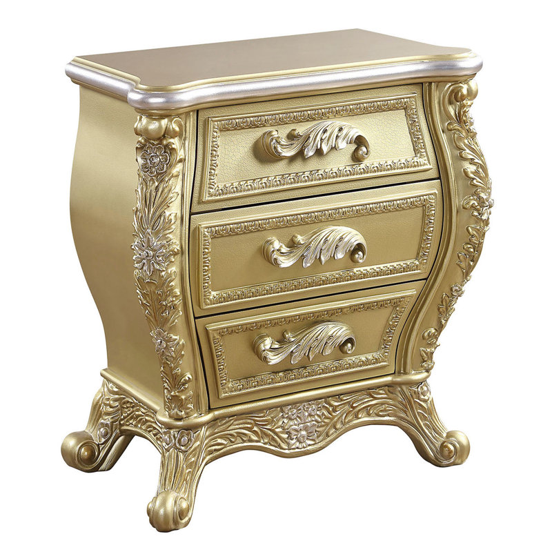 Davis 3-Drawer Cabriole Nightstand, Gold Finish