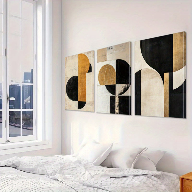 Impression sur toile noire et dorée rétro 3 pièces pour une maison élégante, 24 * 16 pouces 3 pièces