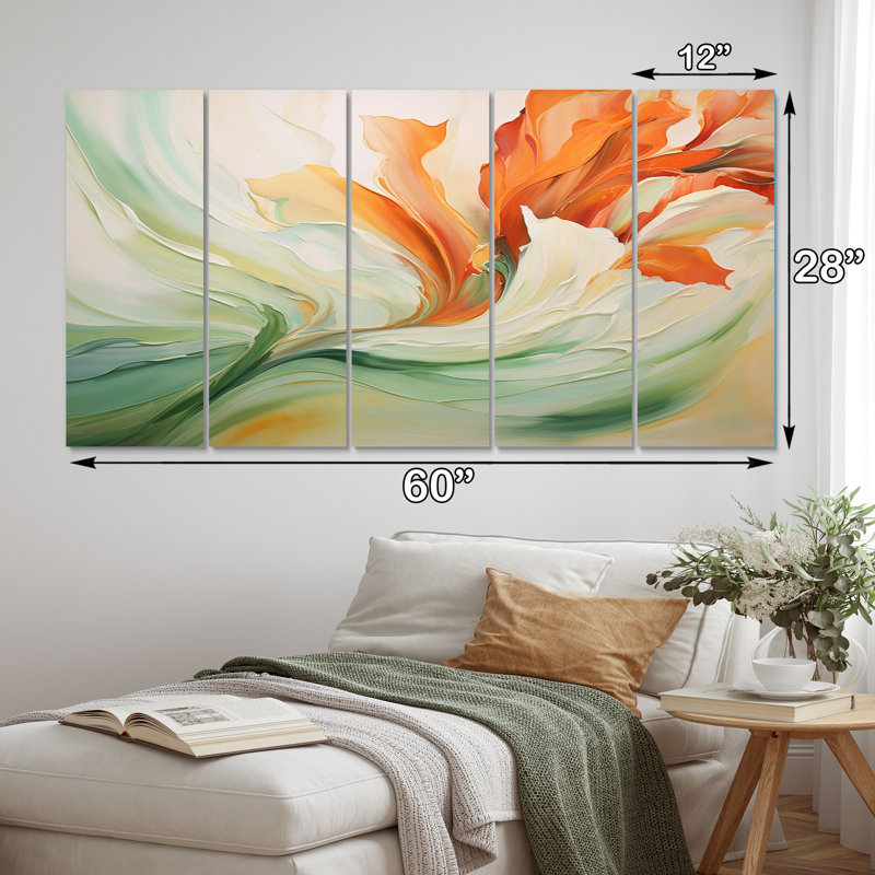 Ensemble de décorations murales en métal Green Flowing Petals - Abstract Botanicals