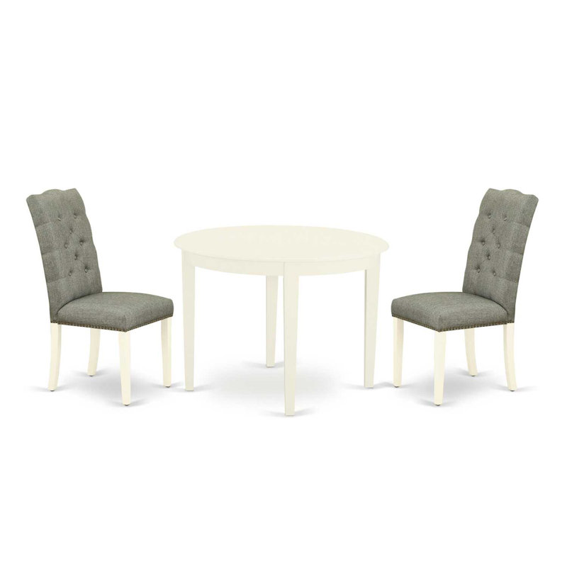 Ensemble de table de salle à manger 3 pièces pour petits espaces comprenant une table de cuisine ronde et 2 chaises Parson rembourrées en lin gris, blanc lin